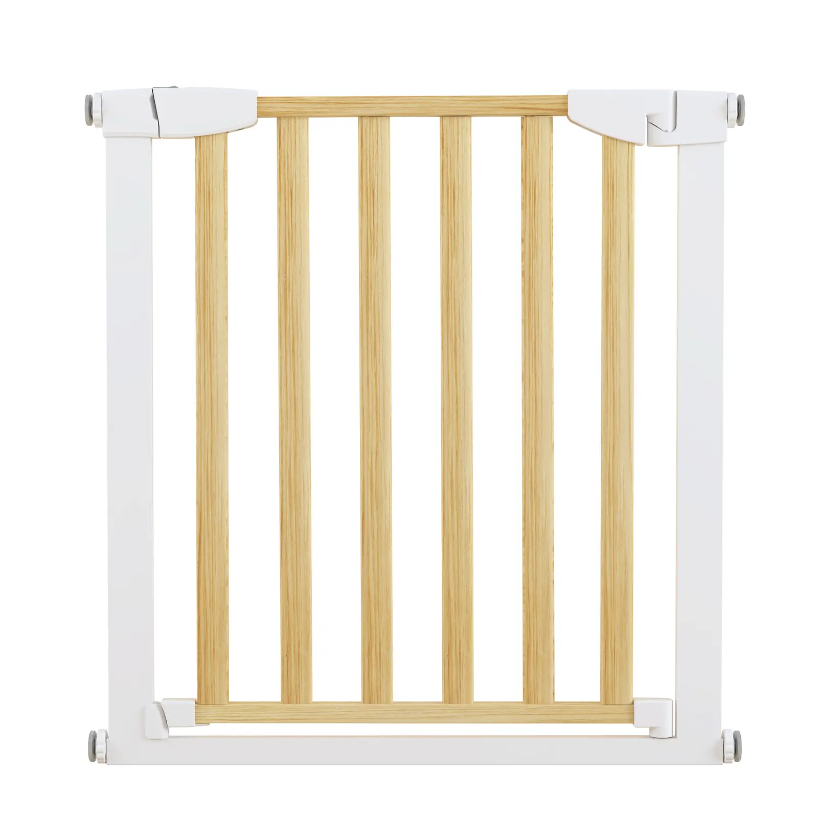 BG-12 white wood-and-steel pressure-mounted baby gate